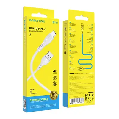 borofone cable bx51 usb a tipo c 1m carga rapida 3a transferencia datos y nucleo cobre reforzado