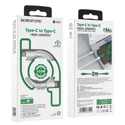 borofone cable bx44 usb usb c 2m carga super rapida 100w 5a chip e marker especial laptops macbook y celulares
